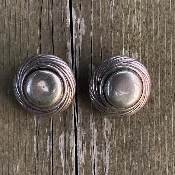 Hillel Efrat Modernist Large Hollow Sterling Silver Clip On Earrings - Picture 12 of 12